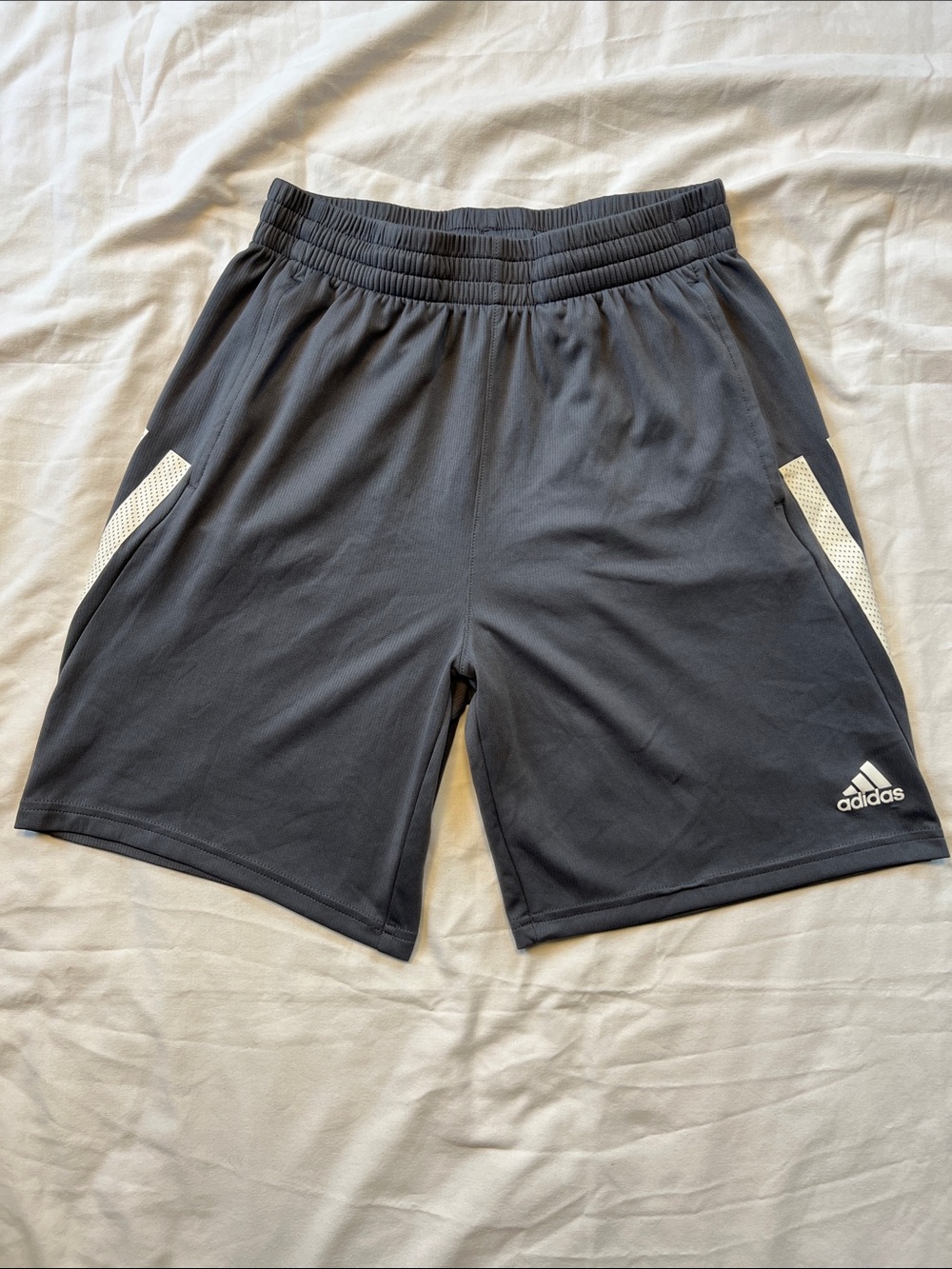 Adidas Youth Charcoal Athletic Shorts with White Accents